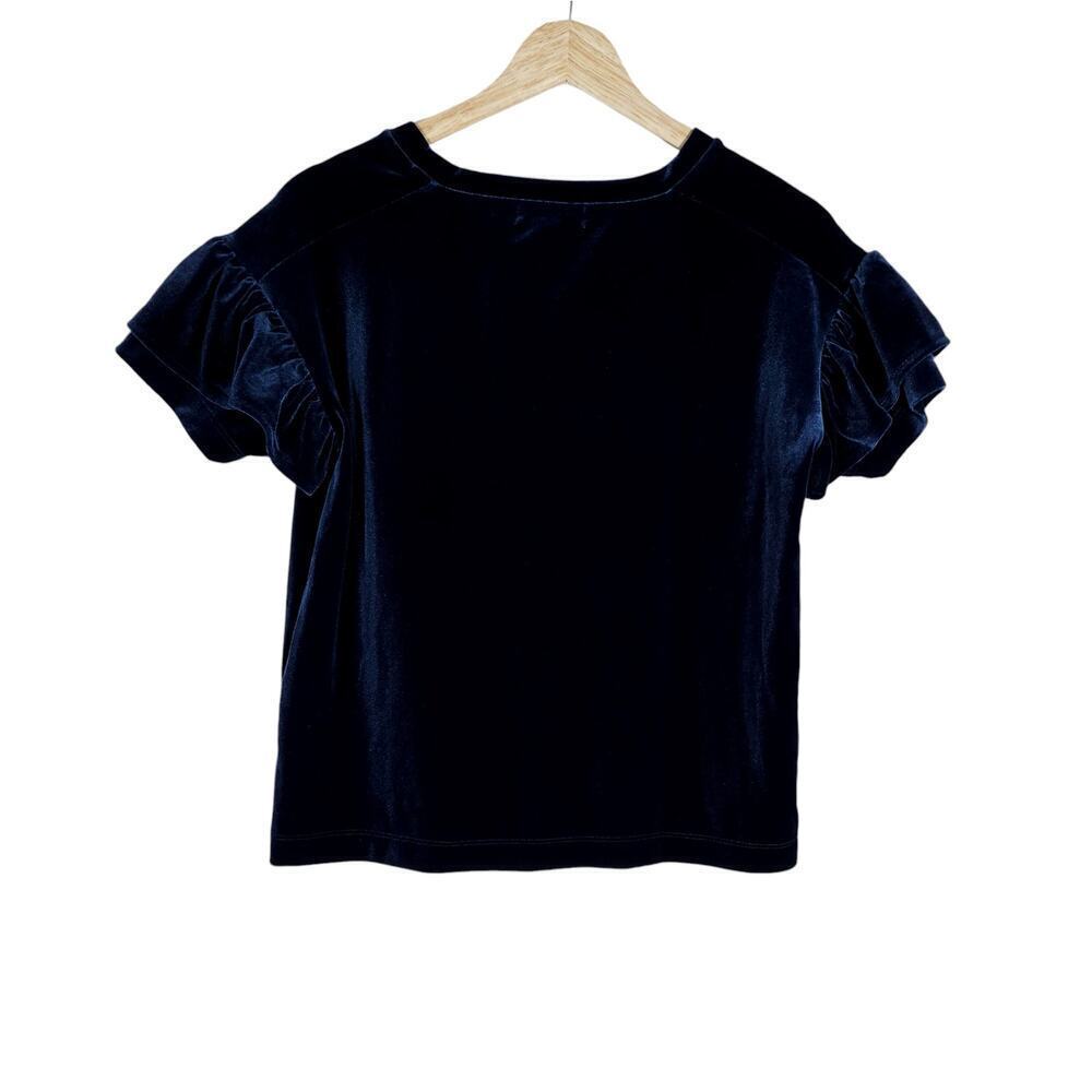Madewell Womens Tee XXS Dark Blue Velvet Short Ruffle Sleeve Crew Neck Chic Top - Picture 6 of 12
